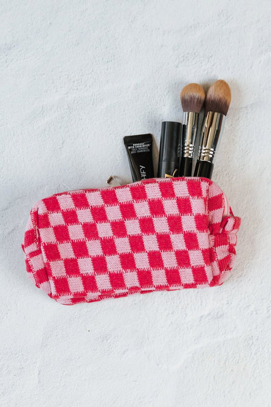 Purple Checkered Make Up Bag