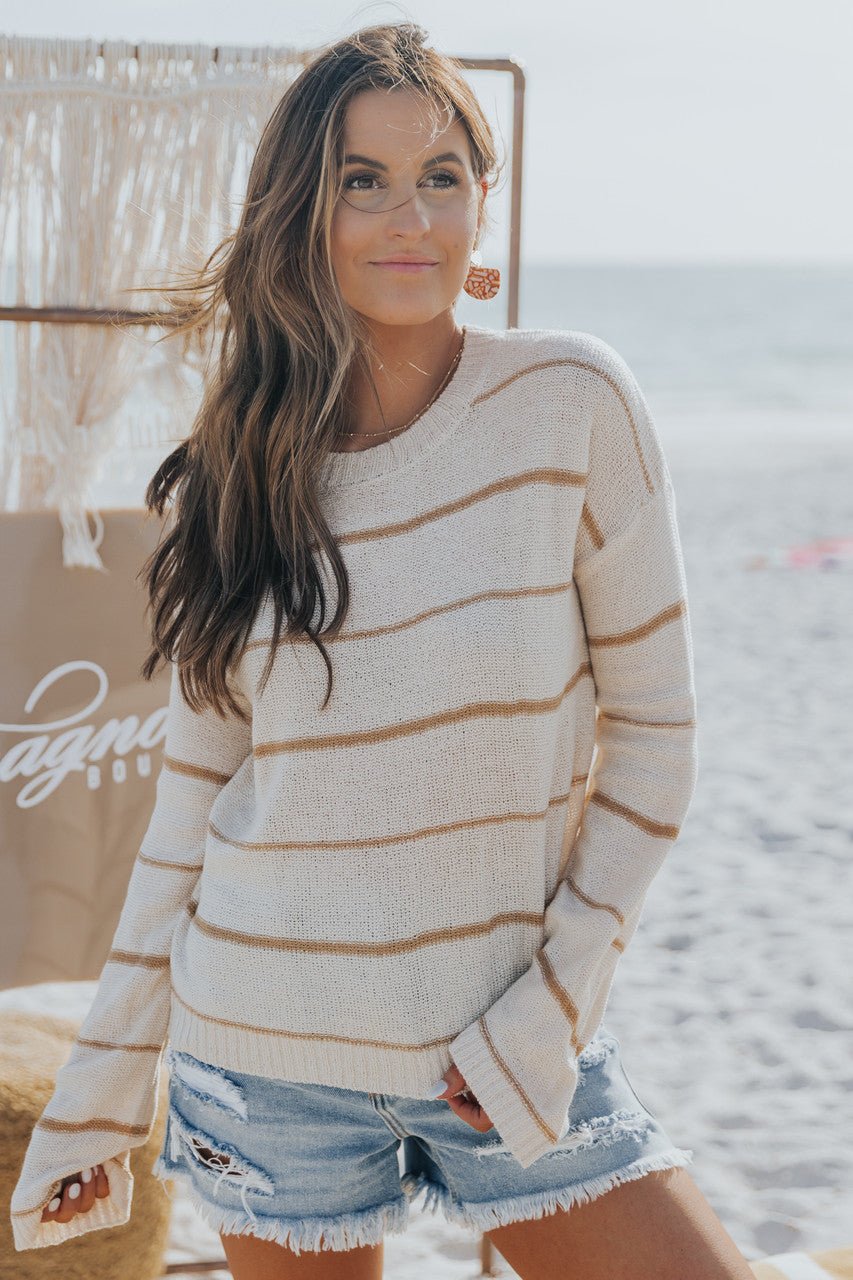Image of Sandy & Tan Pinstripe Lightweight Sweater