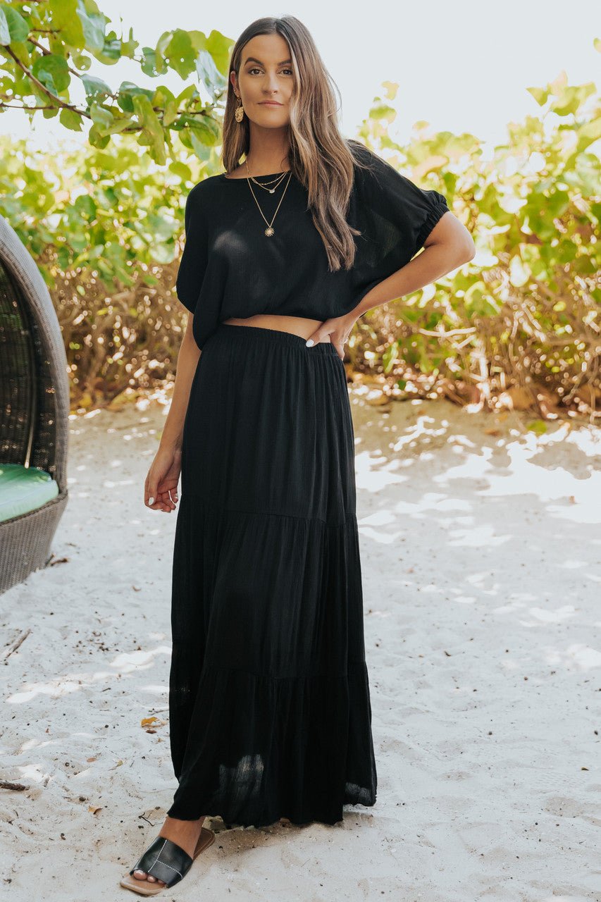 Image of Sunrise Short Sleeve Top & Maxi Skirt Black Set