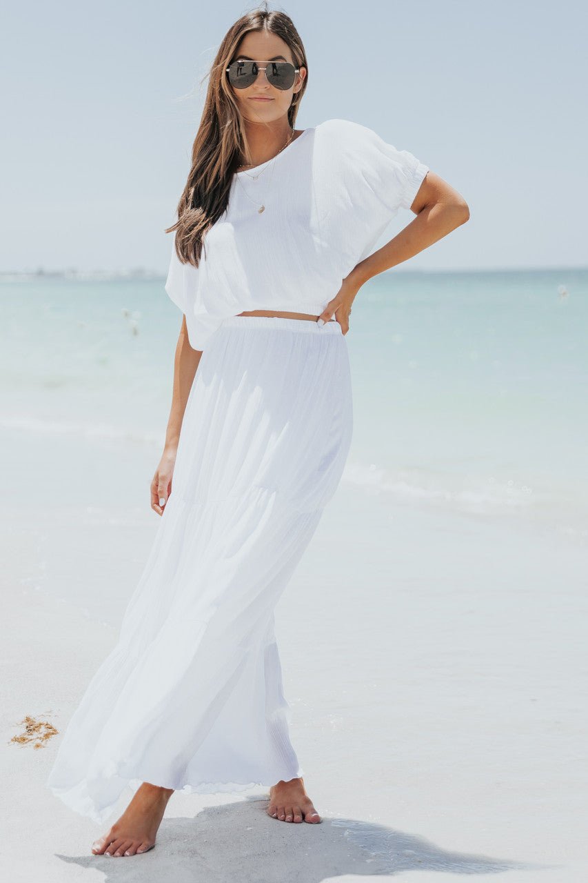 Image of Sunrise Short Sleeve Top & Maxi Skirt White Set