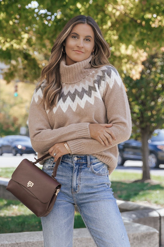 Apricot Ribbed Turtleneck Sweater Dress