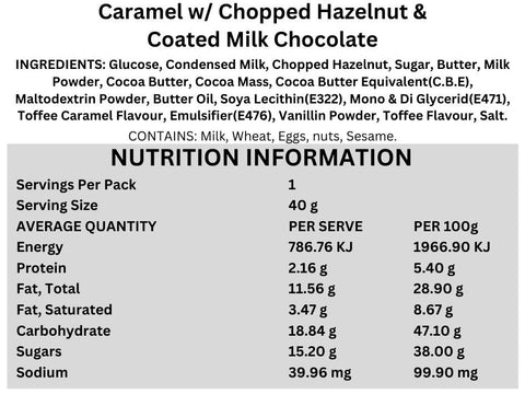 Shirin Asal Nani 40 gram Hazelnut Caramel Bar Nutritional Information