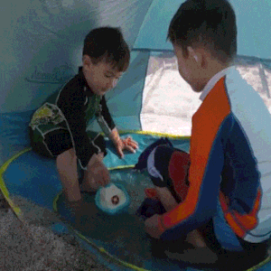 אוהל חוף לילדים משולב ארגז חול ובריכה