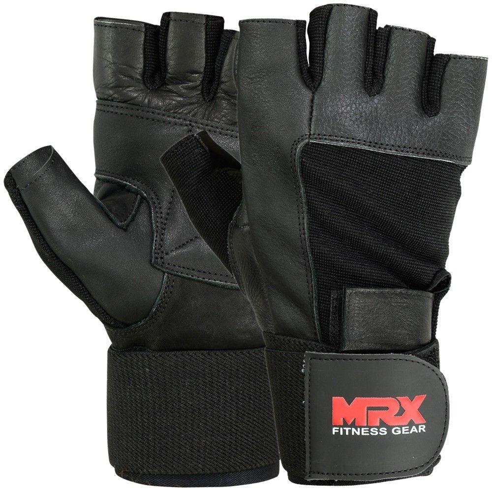 MRX Weight Lifting Gloves Leather Workout Glove With Long Wrist Strap