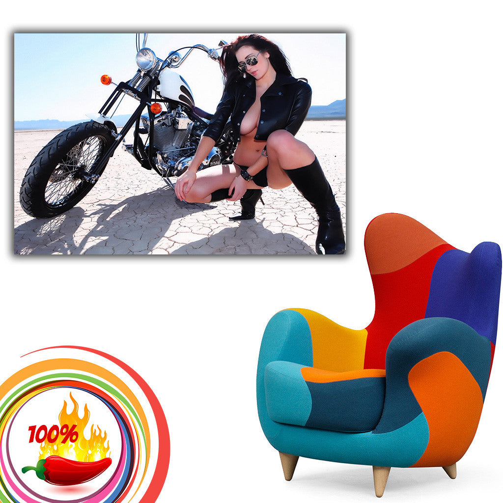 Hot Sexy Brunette Girl Woman Chopper Motorcycle Bike Motorbike Poster  My Hot Posters-1827