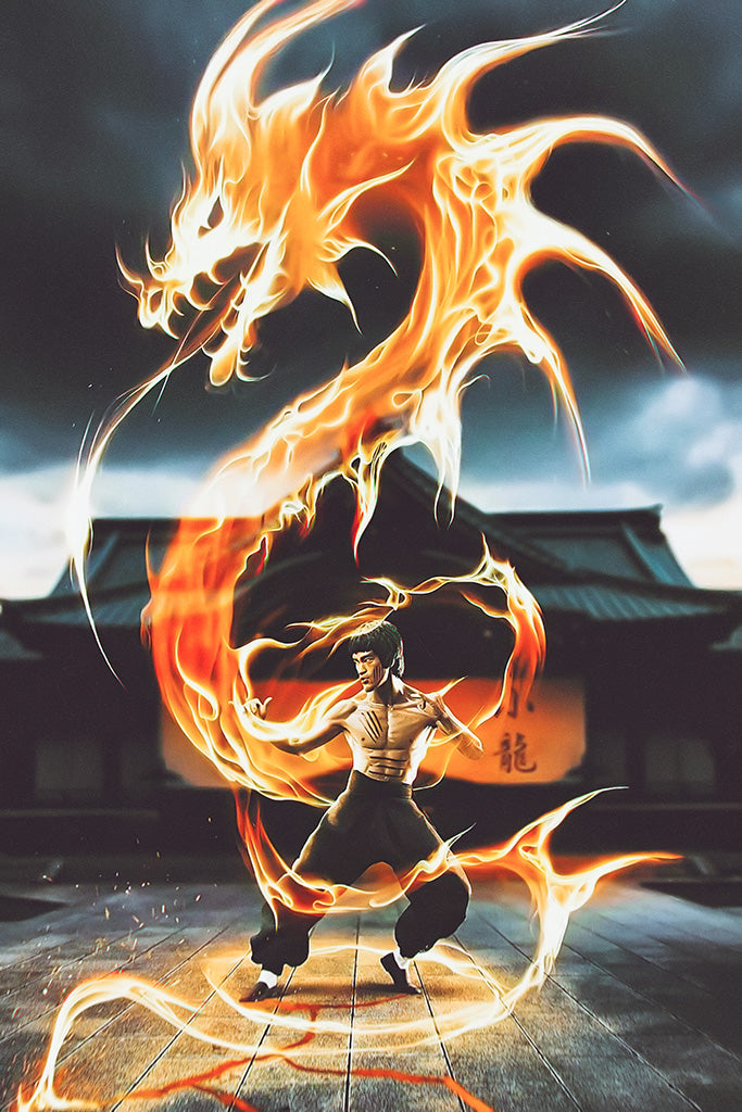 Bruce Lee Flame Dragon Poster My Hot Posters