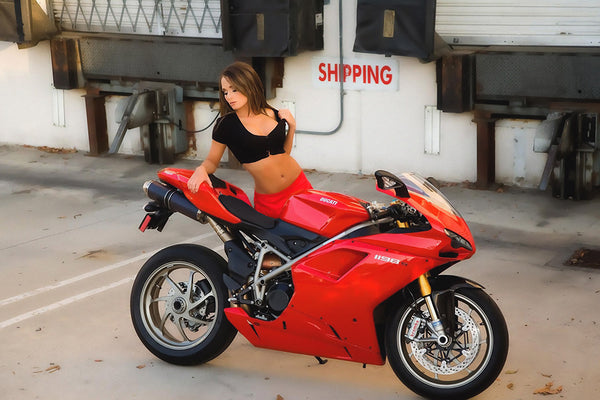 Hot Brunette Girl Ducati 1198s Motorcycle Bike Motorbike Poster My