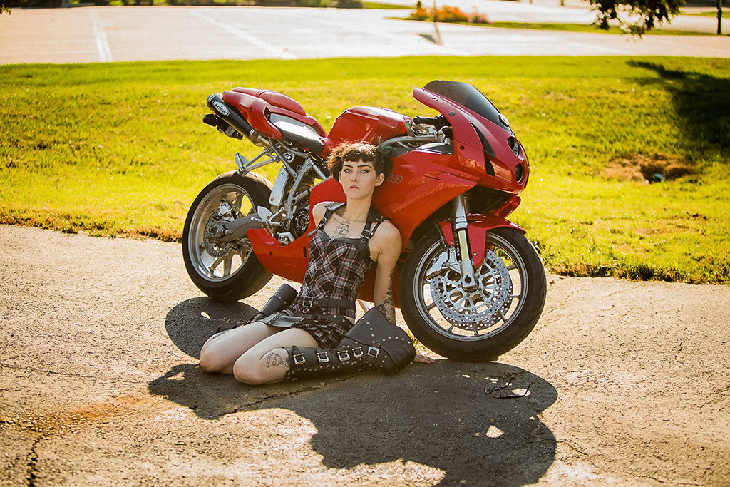 Red Ducati 999 Cute Brunette Girl Female Tattoos Motorcycle Poster – My