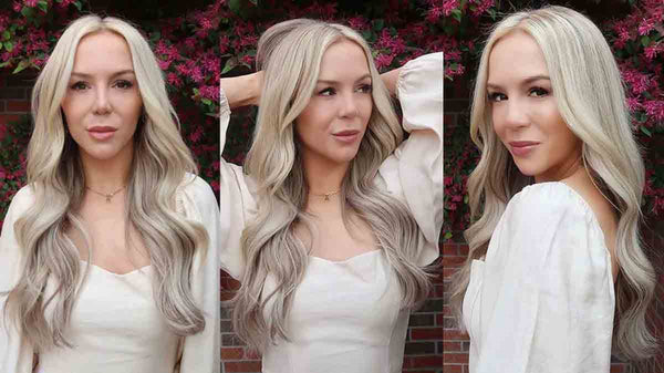Beautiful Model Wearing Ash Blonde Tape-In Hair