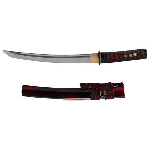 Tanto - Shizuoka 1060 black and red tanto with saya