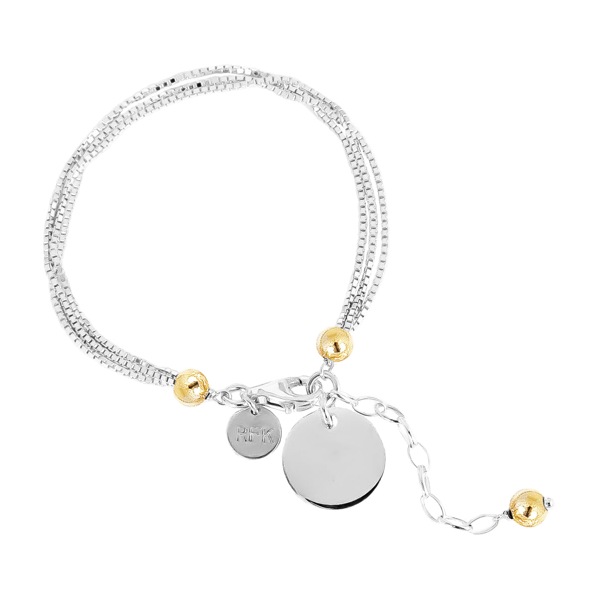Emmy Multi Box Chain Bracelet With Polished Disc | Silver Disc And Gol ...