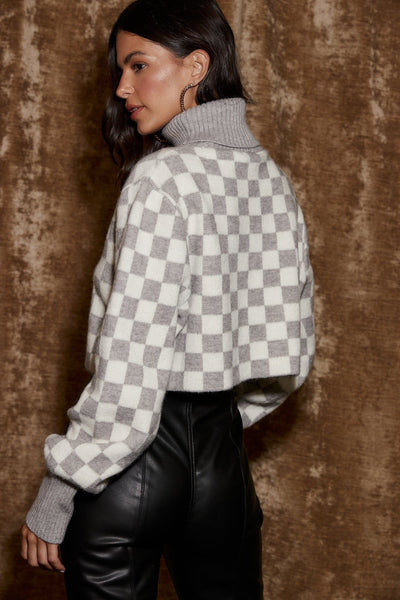 Clueless Grey Checkered Turtleneck Sweater