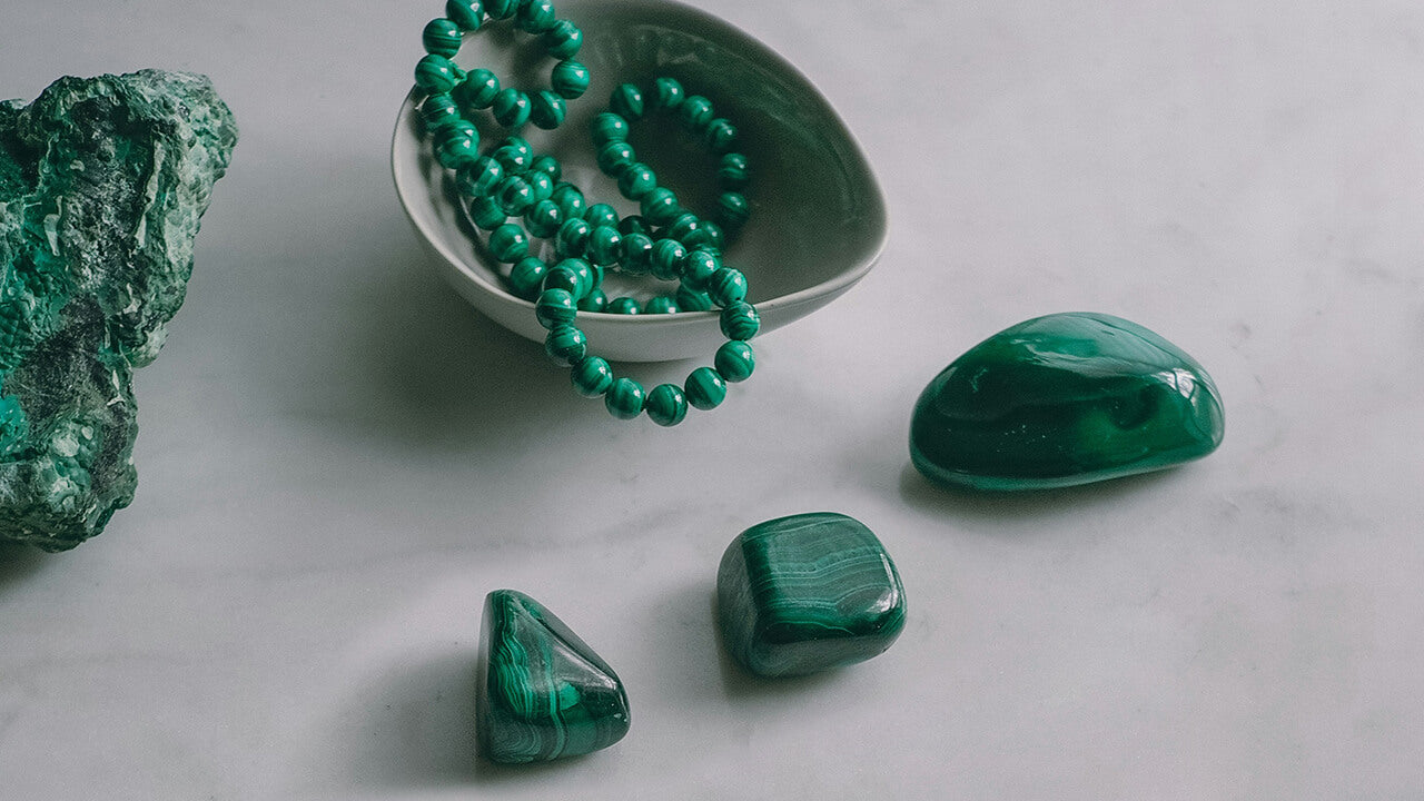 Malachite Beads and Tumbled Stone