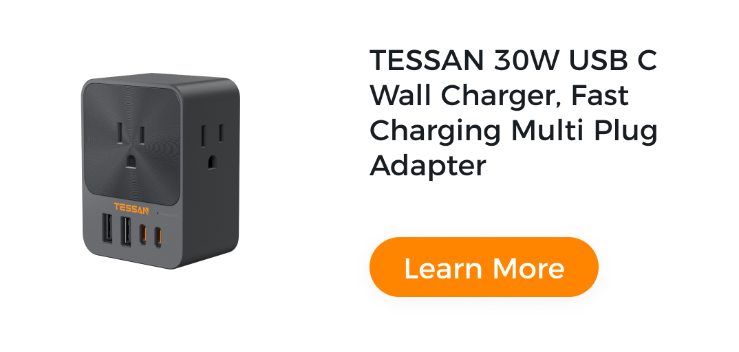 TESSAN 30W USB C Wall Charger, Fast Charging Multi Plug Adapter with 3 Outlet Extender Surge Protector