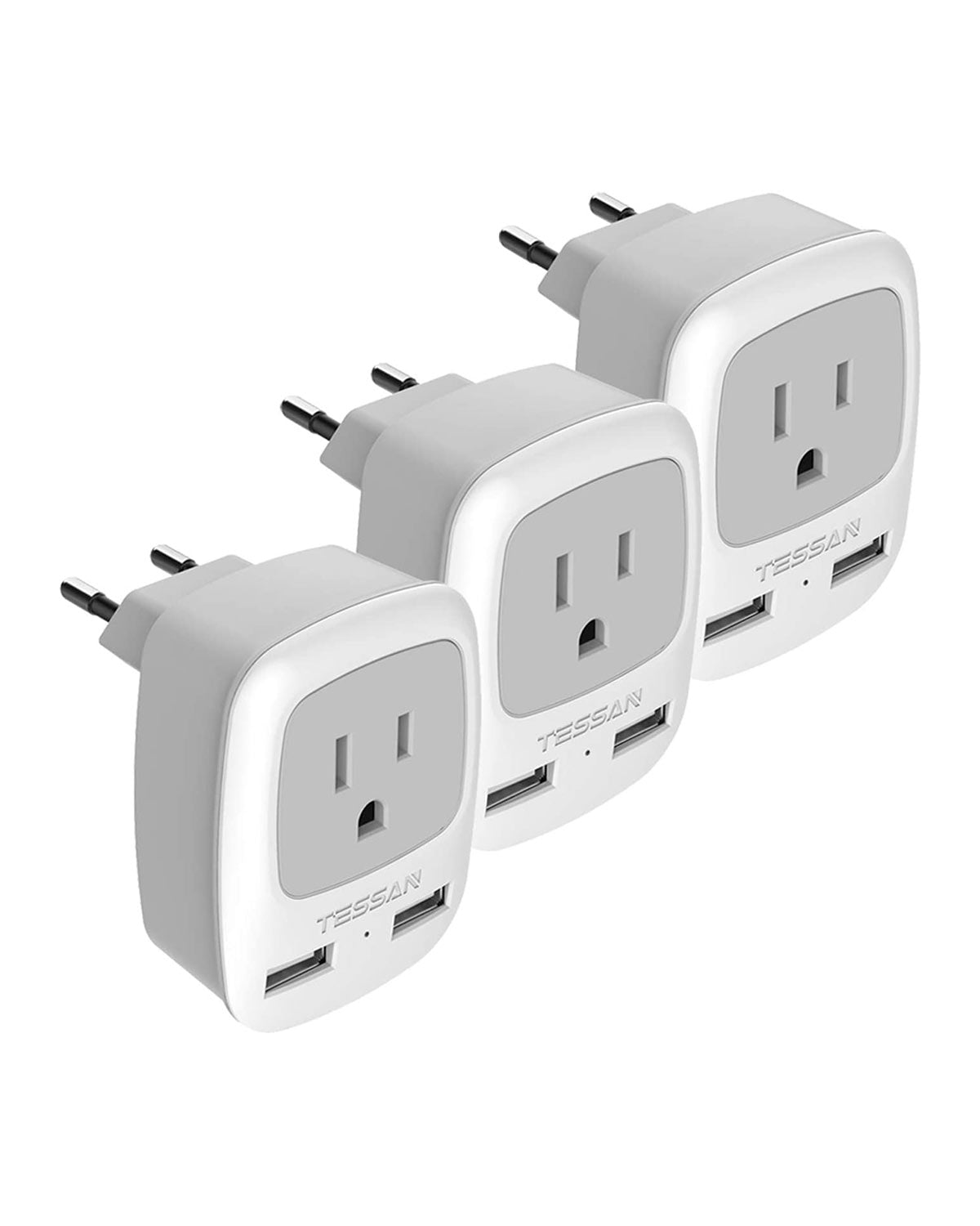 TESSAN International Power Outlet Adaptor with 2 USB, 2 Pack