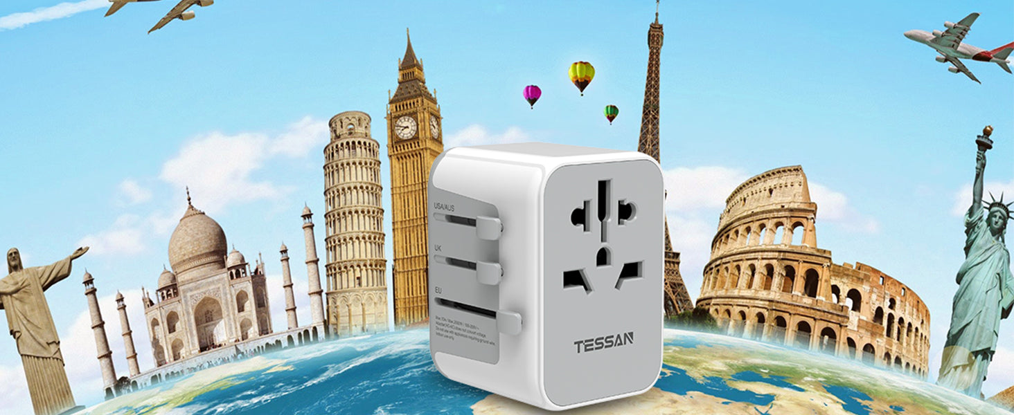 Universal Travel Adapter with 3 USB C and 2 USB Ports (Fast Charging PD 15W)