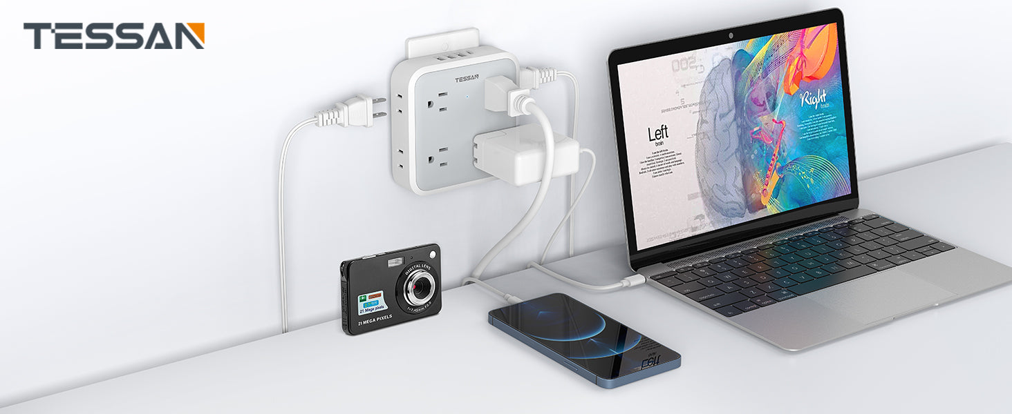 TESSAN USB Wall Charger, 4 Electrical USB Hub(1 USB C Port) Charging S