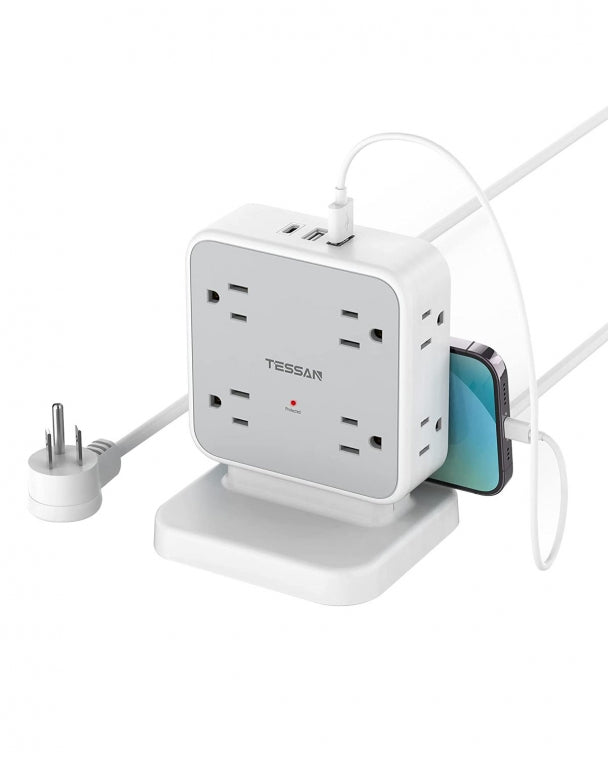 Power Strip Tower with 16 Outlets and 5 USB Ports (2 USB-C), TenTrend 1875W  1500J Surge Protector with 6 FT Extention Cord, Multi Outlet Tower for