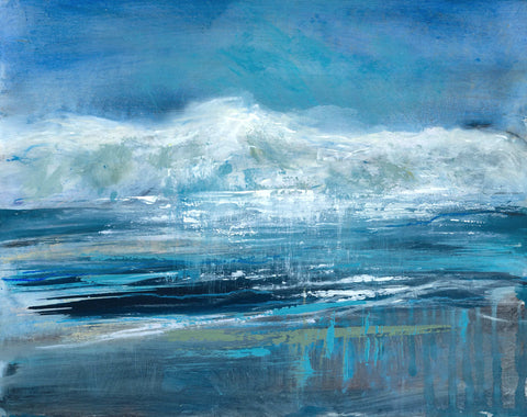Cornish seascape with a wave crashing on the shore