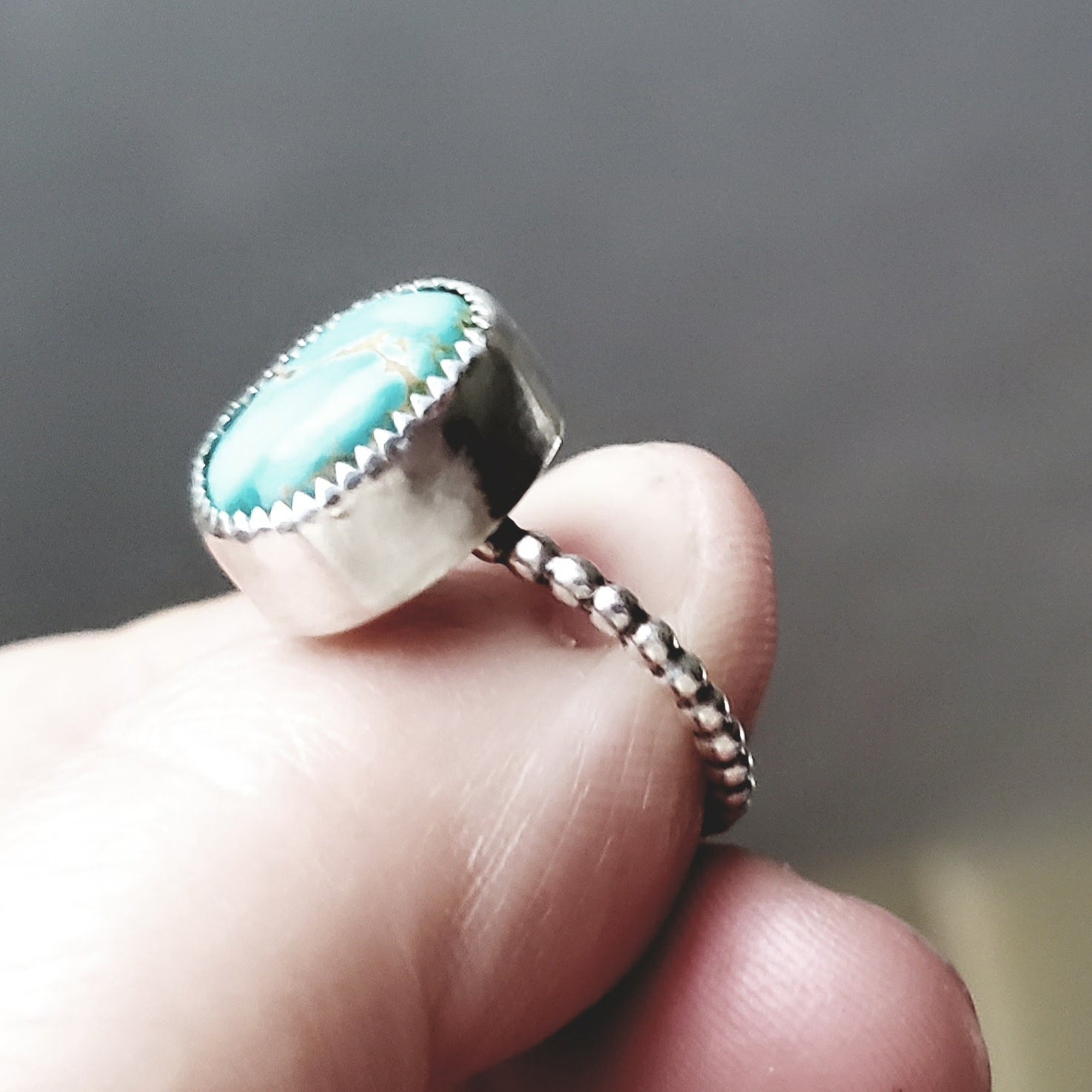 Turquoise Nugget Ring in Sterling Silver Size 7