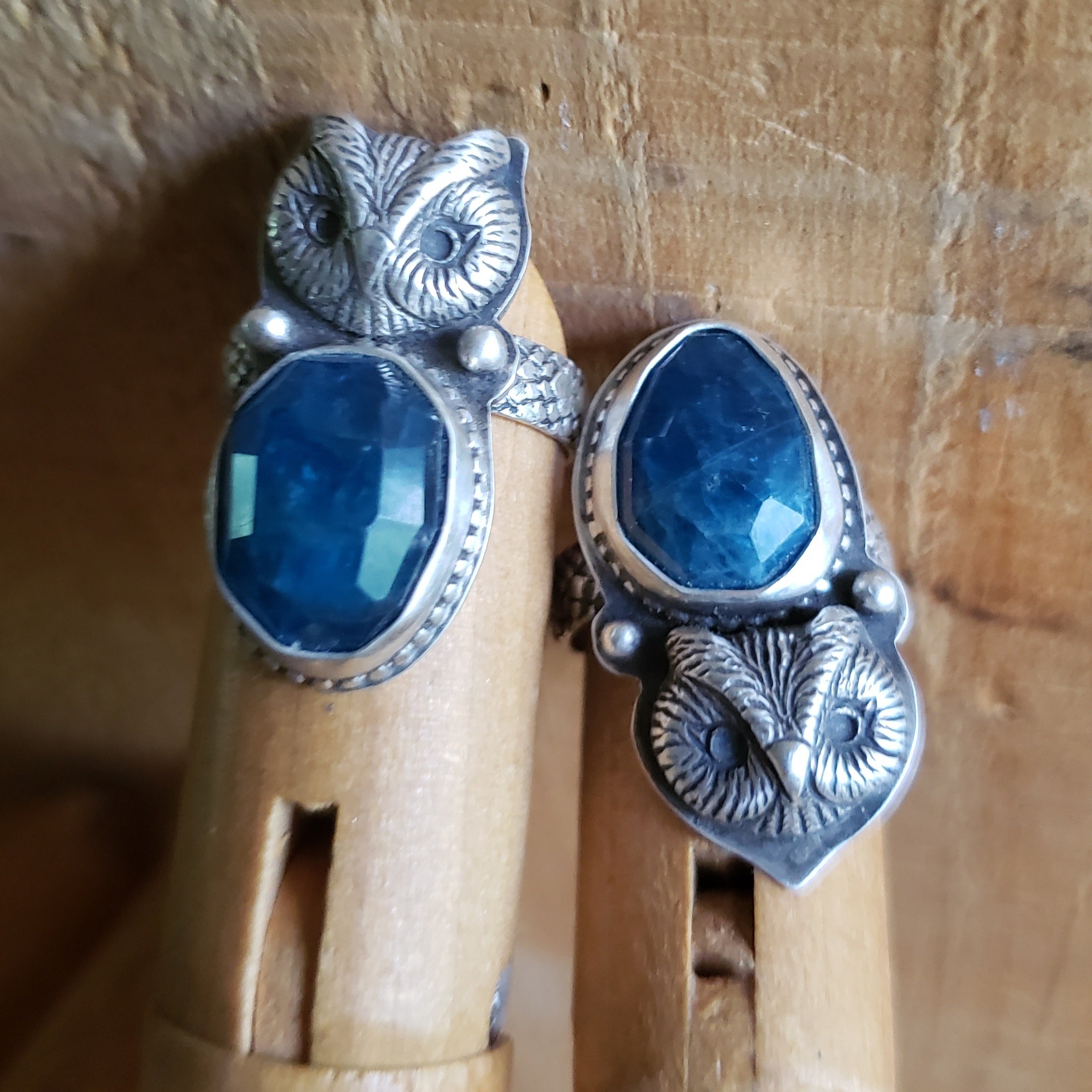 Owl Face & Gemstone Rings in Sterling Silver