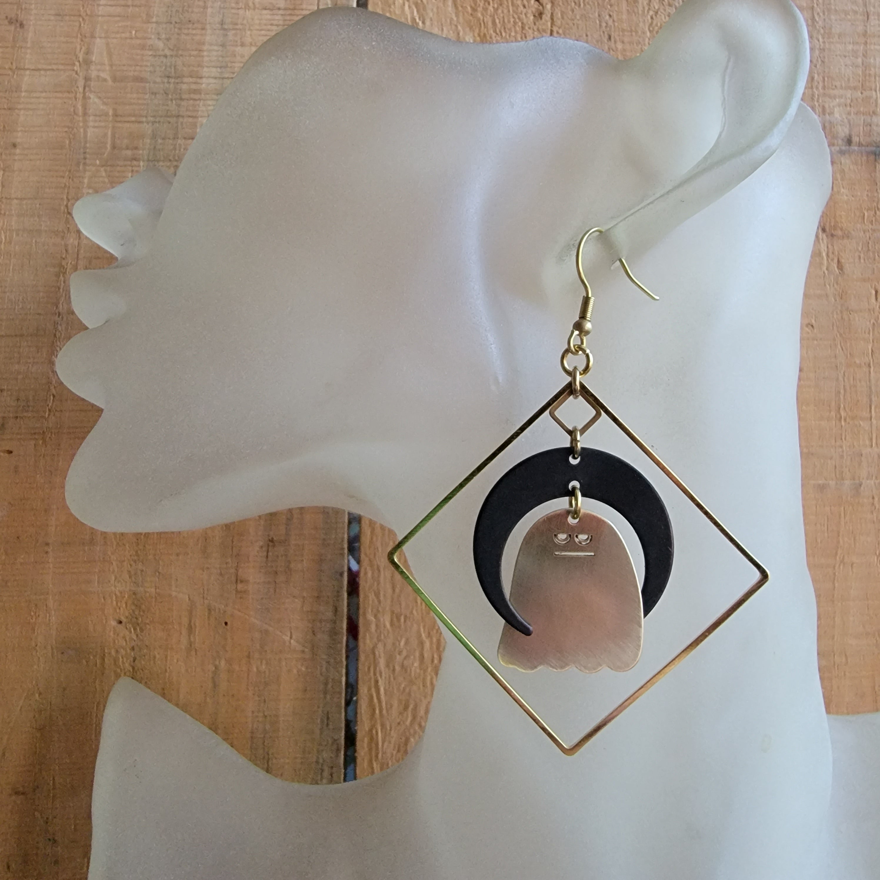 Elemental Metals Collection   Grumpy Ghosts  Celestially-Inspired Brass Earrings