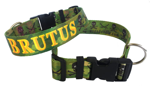 2 inch extra wide webbing for a green camo dog collar Personalized with the dog's name