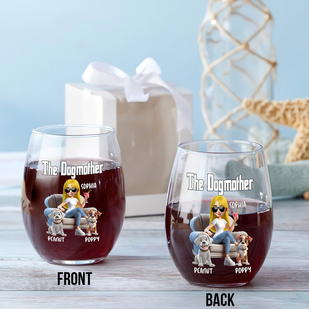 The Catmother/ The Catfather/ The Dogmother/ - Personalized Dog All Over Wine Glass