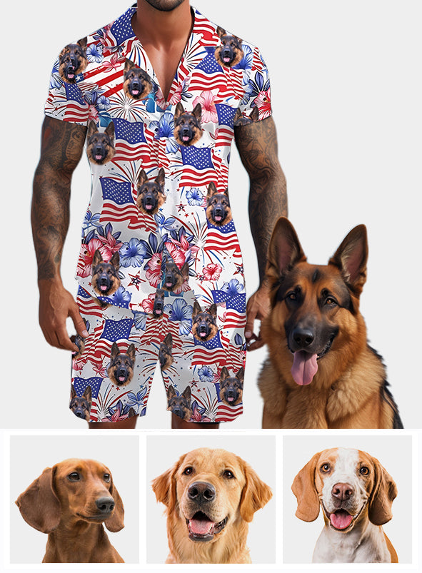 Patriotic Dog - Personalized Dog Hawaiian Shirt & Men Shorts