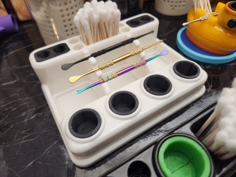 white dabdock plus with black silicone protectors for carb caps dab tools and more protect display and organize all of your dab essentials and accesories