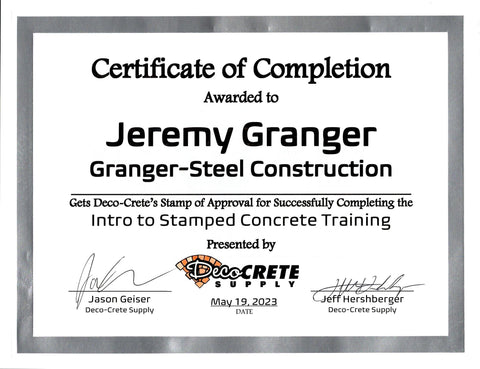 Intro to Stamped Concrete Certificate