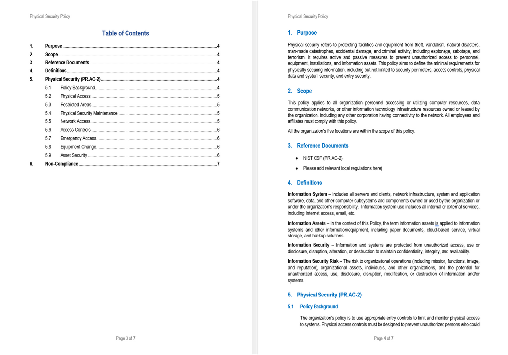 NIST-Physical Security Policy Template