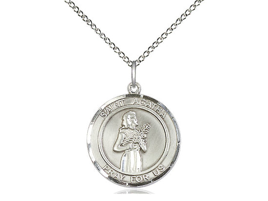 Colgante de plata esterlina St Agatha en una cadena de acera de luz de plata esterlina de pulgadas. – Unique Catholic Gifts