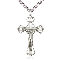 Sterling Silver Crucifix Pendant on a 24 inch Light Rhodium Heavy Curb Chain. - Unique Catholic Gifts