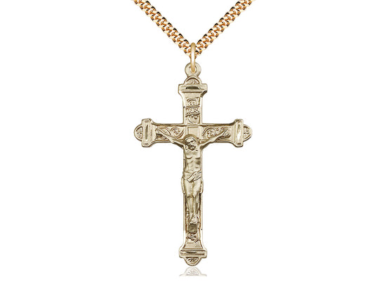 recluta Mediador Los Alpes Colgante de crucifijo relleno de oro de 14kt en una cadena de acera pesada  en una placa de oro de 24 pulgadas. – Unique Catholic Gifts