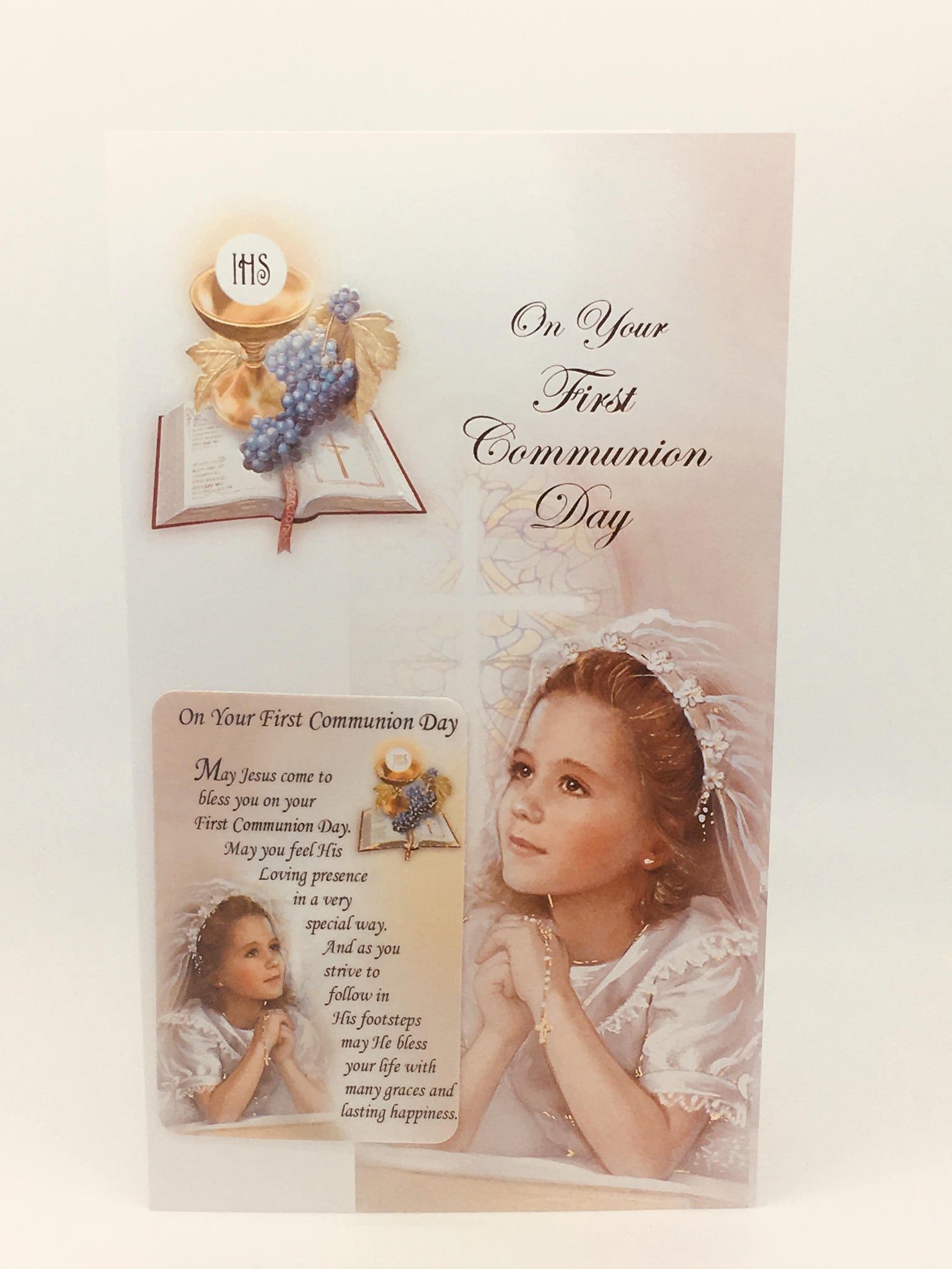 First Communion Card for a Girl with Holy Card Unique Catholic Gifts