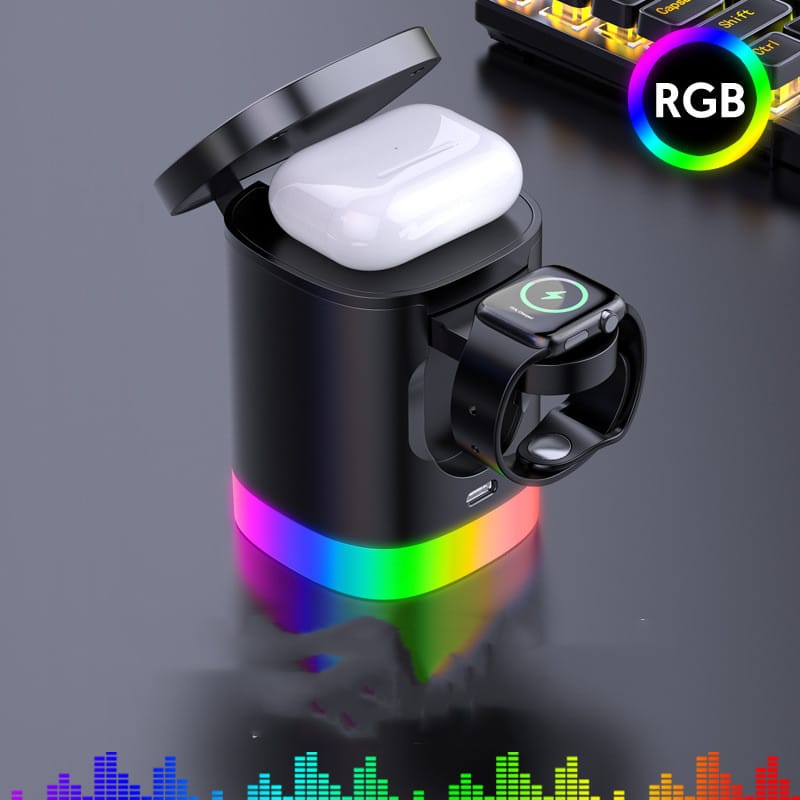 Cargador rápido inalámbrico magnético 3 en 1 para teléfono inteligente RGB