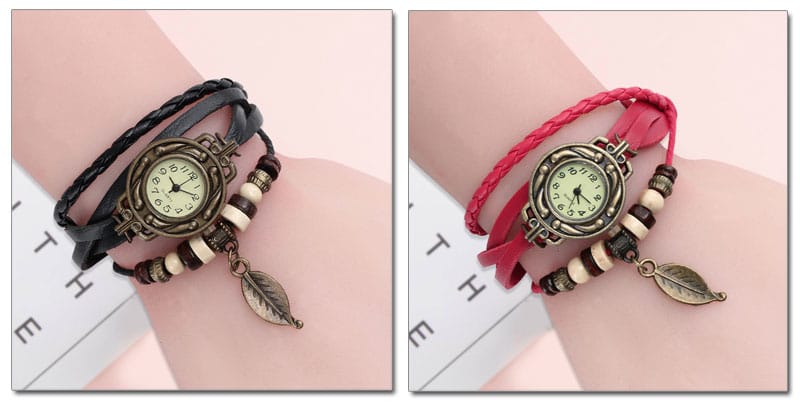 Multi-colored high-quality genuine leather vintage quartz