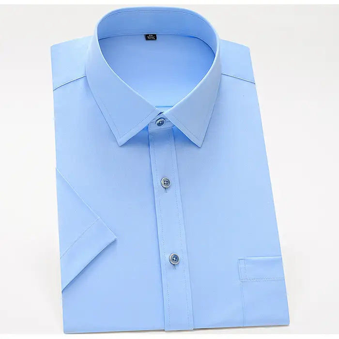 Summer Casual Men Short Sleeve Solid Stretchy Dress Shirts