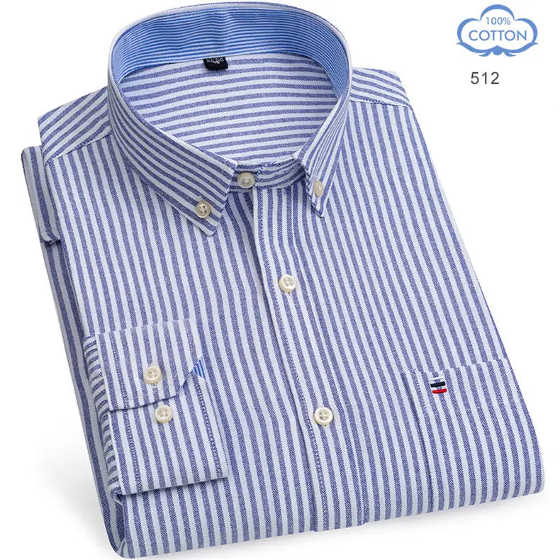 Camisas Oxford 100% puro algodón para hombre a cuadros de manga larga