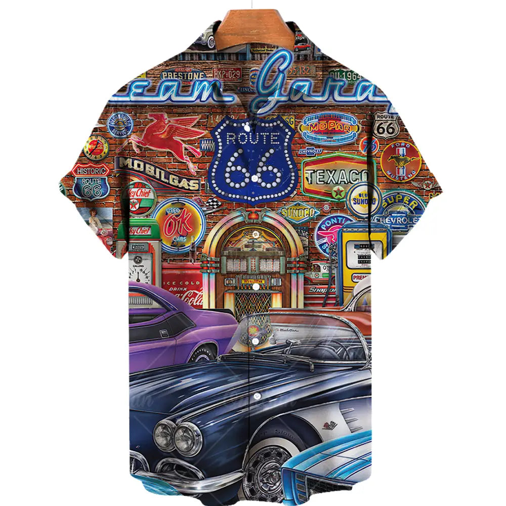 Ruta 66 Camisas estampadas en 3d Camisa hawaiana de moda para hombres y mujeres