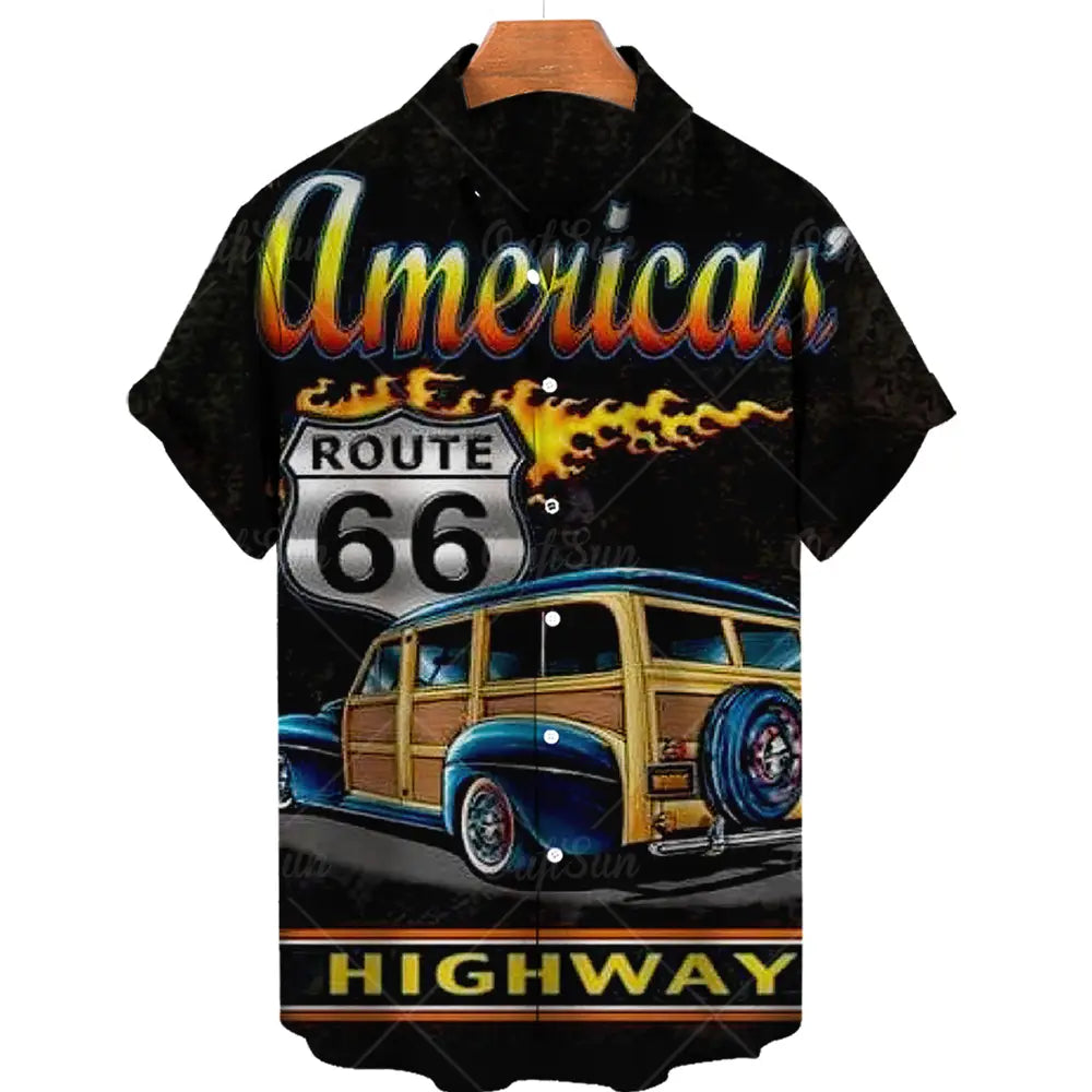 Ruta 66 Camisas estampadas en 3d Camisa hawaiana de moda para hombres y mujeres