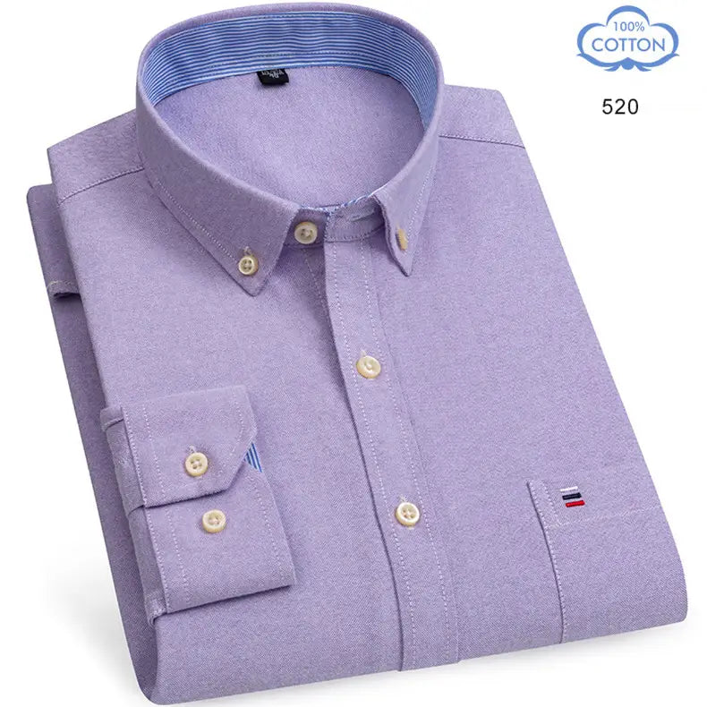 Chemises Oxford 100% pur coton pour hommes à manches longues à carreaux