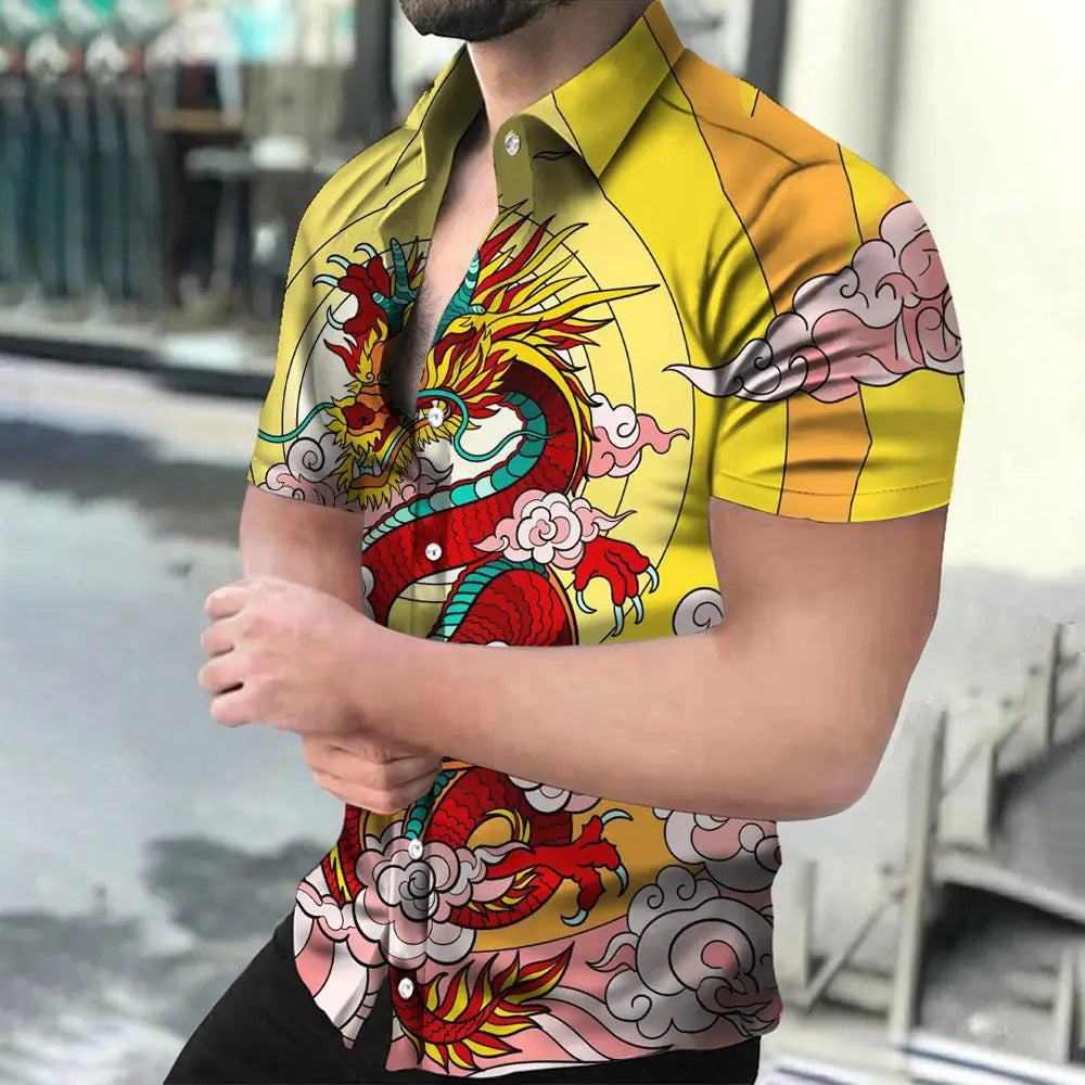 Summer Men’s Shirt 3d Printing Cherry Blossom Pattern Casual