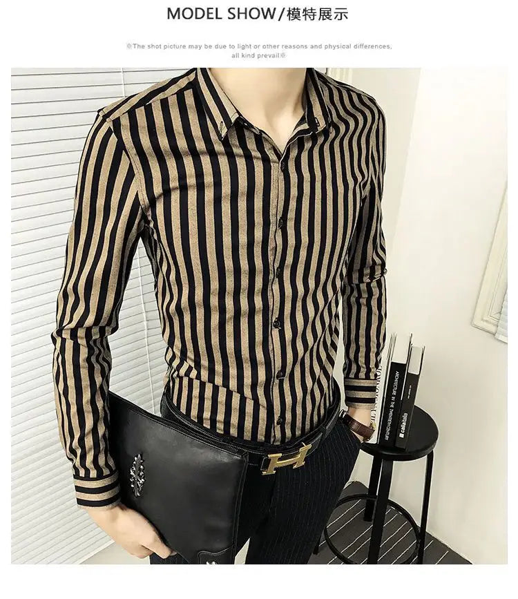 Men’s Striped Shirt with Pocket Long Sleeve Shirts All-Match