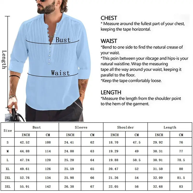Chemises décontractées en coton et lin pour hommes, col montant, 2023