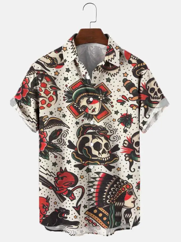 Camisa hawaiana de fiesta con calavera 3d, informal, holgada y transpirable para hombre