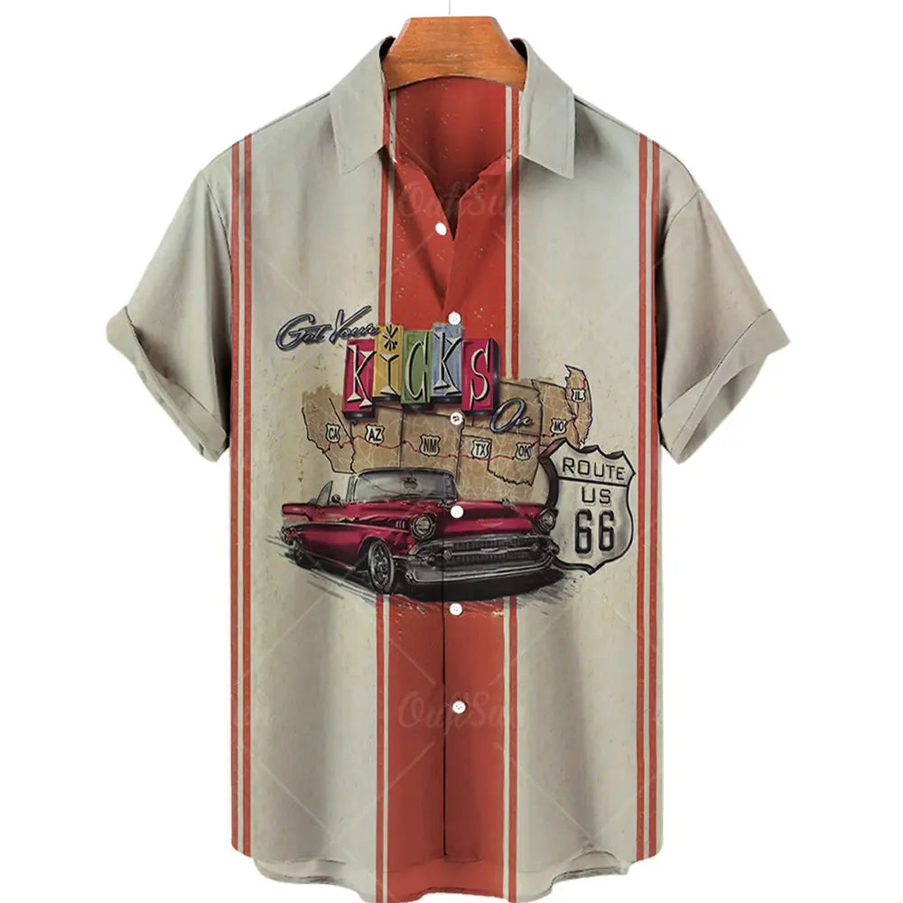 Ruta 66 Camisas estampadas en 3d Camisa hawaiana de moda para hombres y mujeres