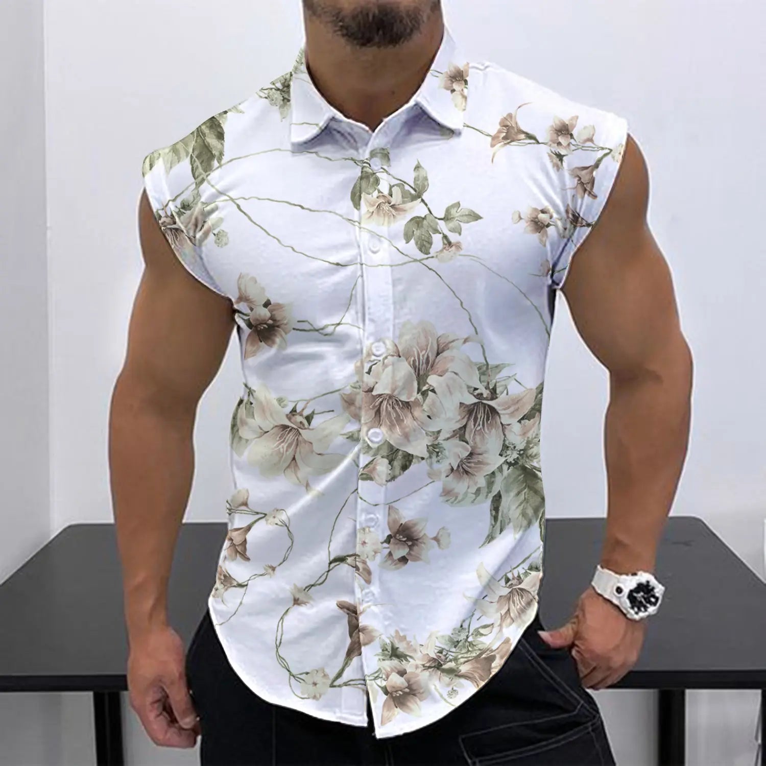 2023 Verano Nueva camisa sin mangas para hombres Tendencia de moda HD 3D