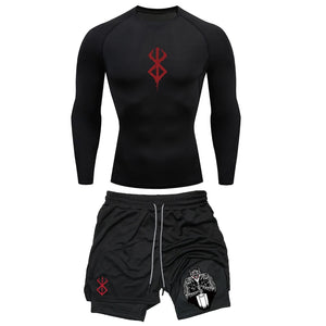 Berserk Eternal Struggle for Vengeance Gym Compression Performance Long Sleeve Shirt & Shorts Set - Anime Empire